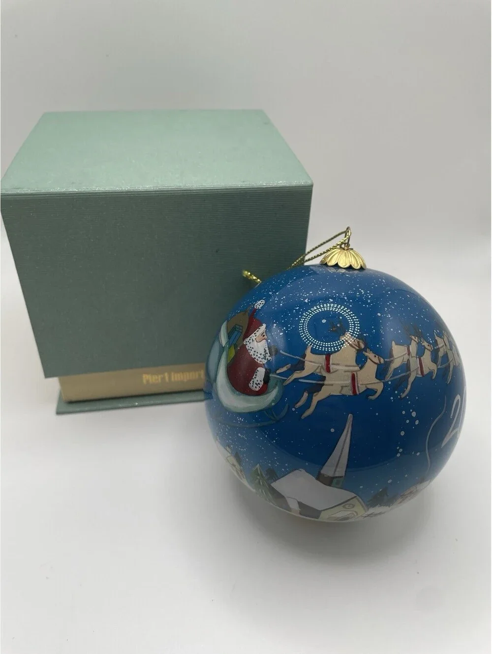 Pier 1 Imports Li Bien 2019 Santa And Reindeer Christmas Ornament with Box